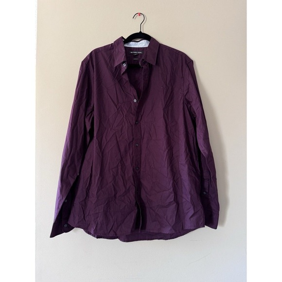 Michael Kors Mens Airsoft Stretch Button Up Dress Shirt wine XL Classic Fit EUC - Picture 1 of 10
